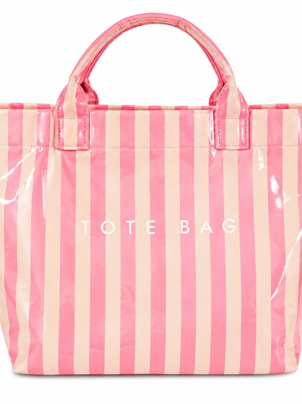 PERFECT LILY Striped Clear PVC Tote Bag - Pink/Cream